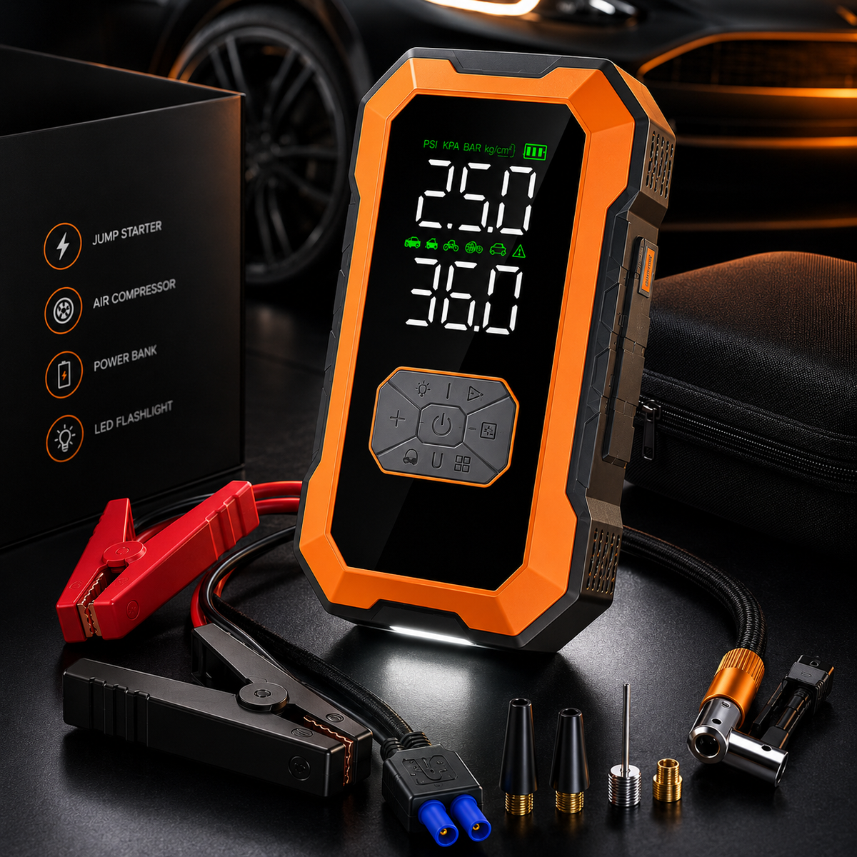 DriveSupply Booster Plus™ – 4-in-1 Emergency Jump Starter & Compressor